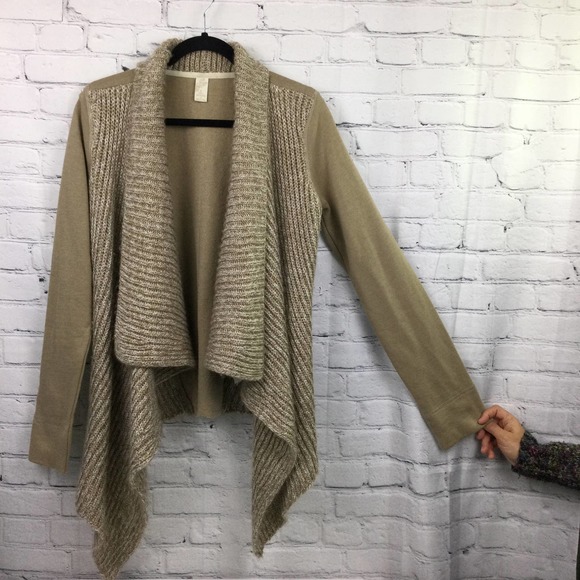 PrAna Tan Waterfall Wool Blend Knit Long Sleeve Open Cardigan Women’s Size M - Picture 3 of 15